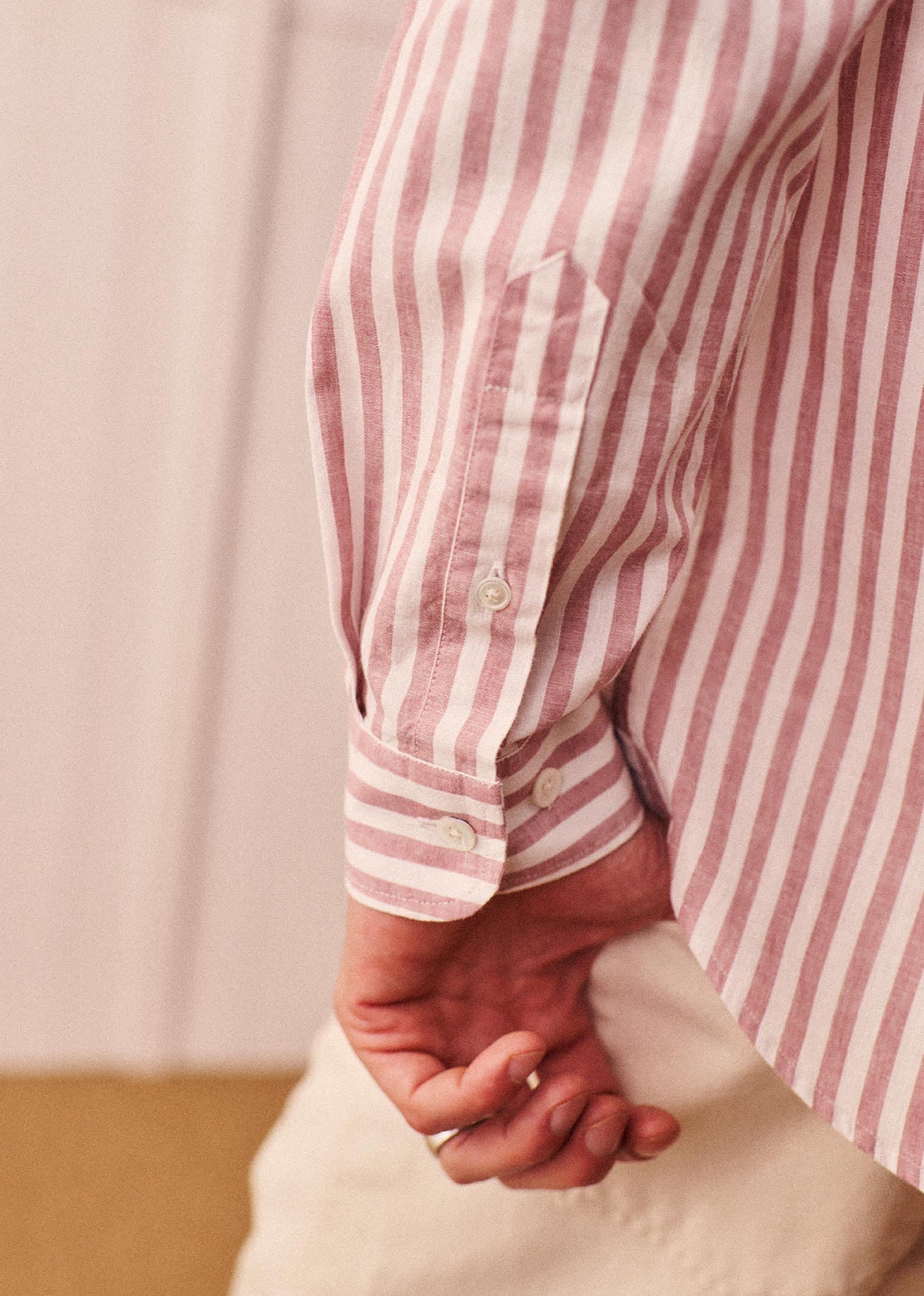 Chemise Charlie Coton Lin - Rayures Rose Ancien / Blanc