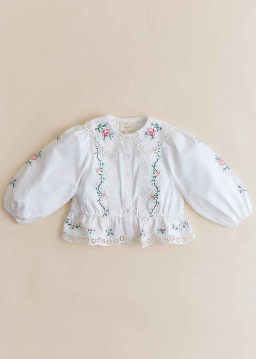 Chemise Henria - Sézane x SEA NY - Broderie Contrastée Mini Multico Fond Écru