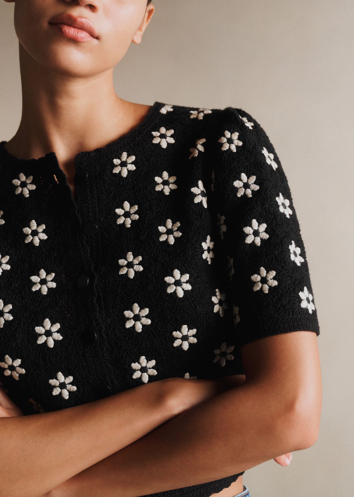 Chemise Lorna - Guipure Contrastée Noir Fleur Écru