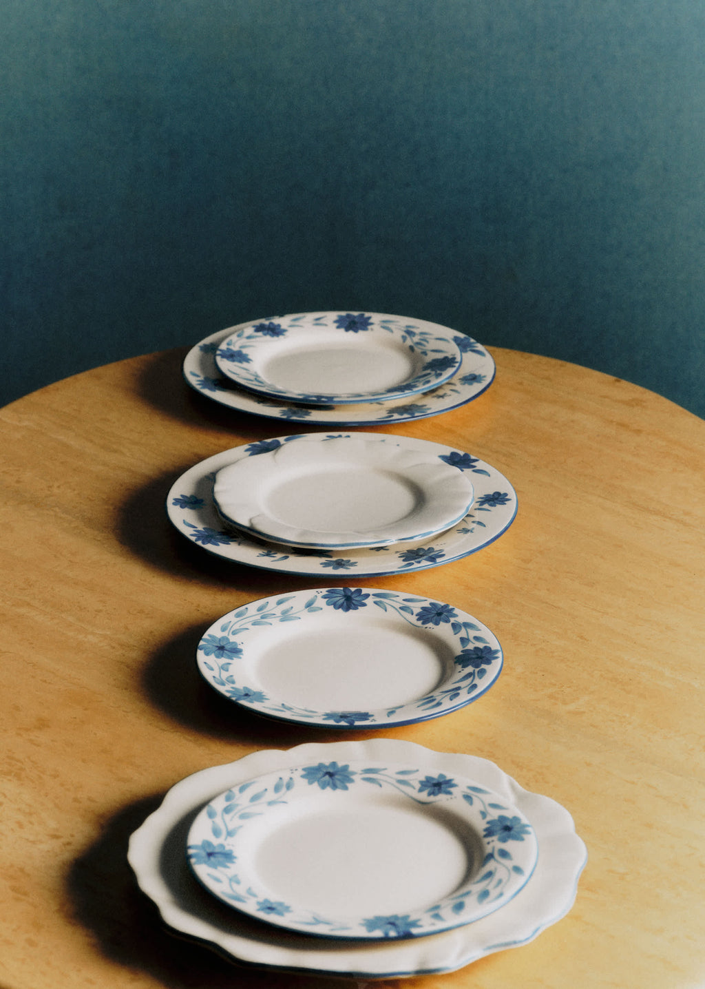 Set de 4 assiettes à dessert - Fleurs de Jardin - Bleu Vintage