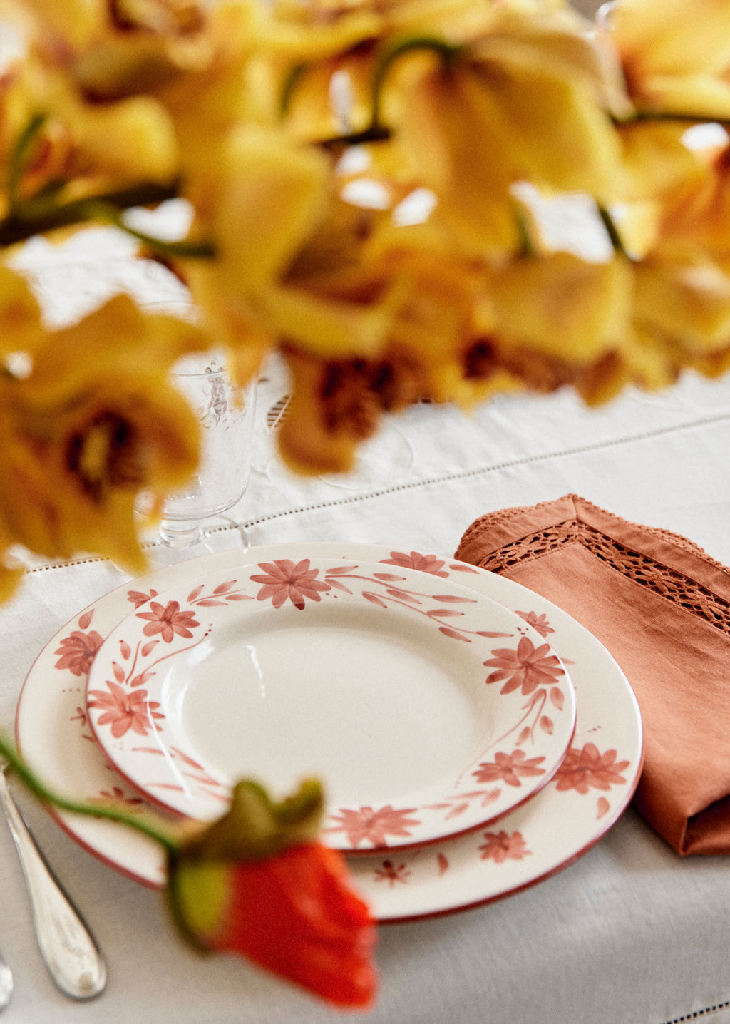 Set de 4 assiettes à dessert - Fleurs de Jardin - Terre de sienne