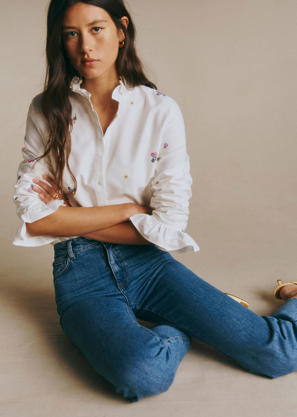 Chemise Erine - Broderie Contrastée Multico Fond Ecru