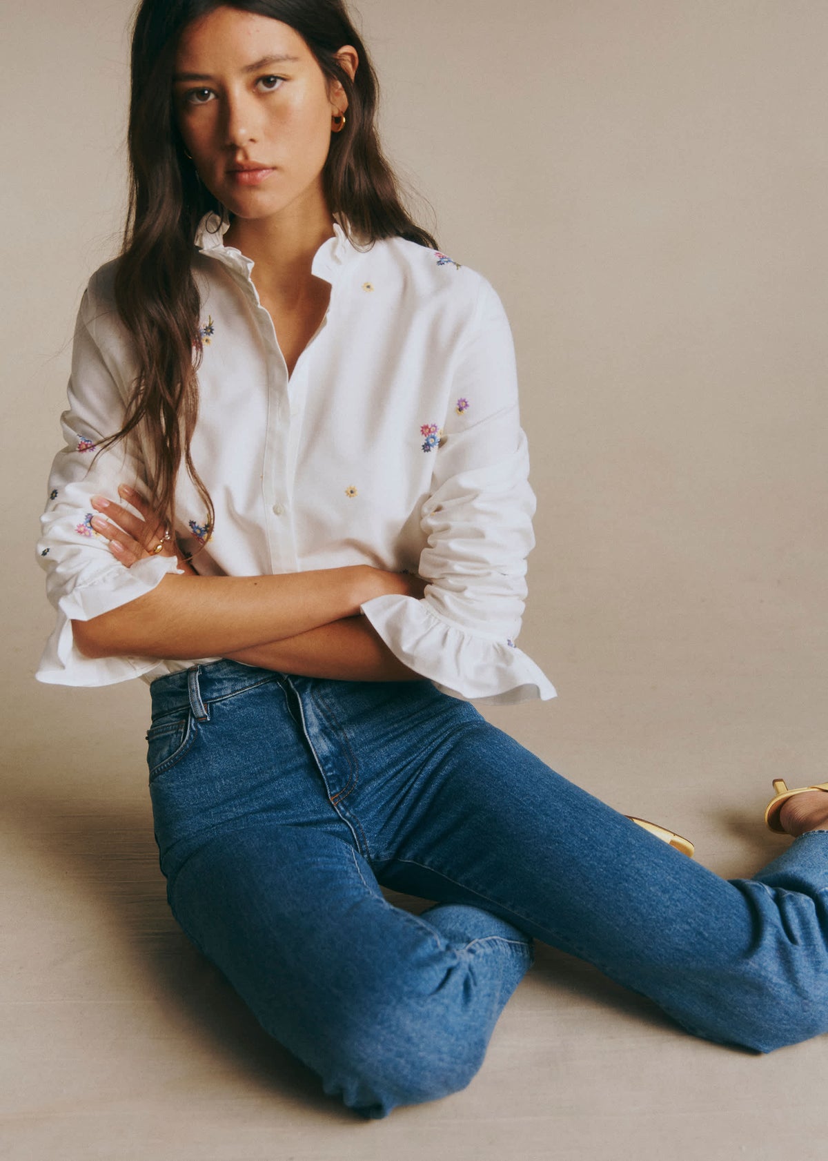 Chemise Erine - Broderie Contrastée Multico Fond Ecru