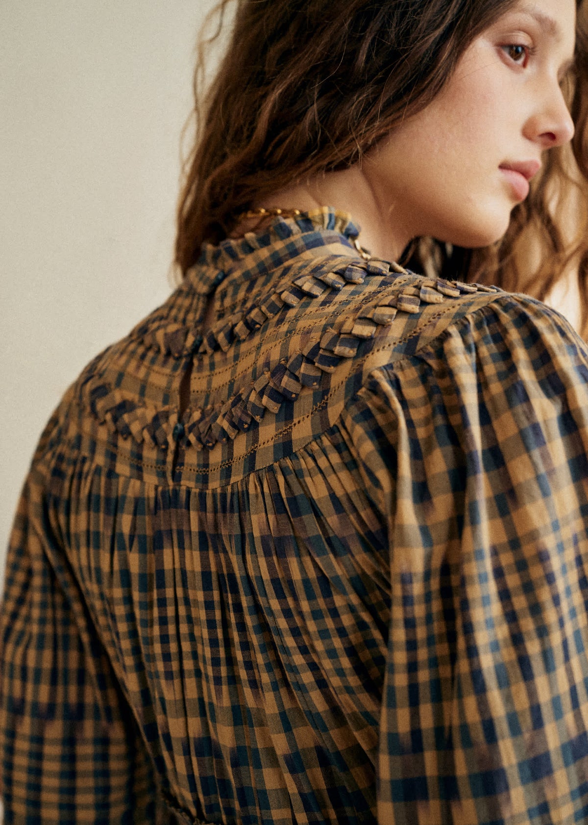 Robe Teora - Carreaux Ocre Bleu