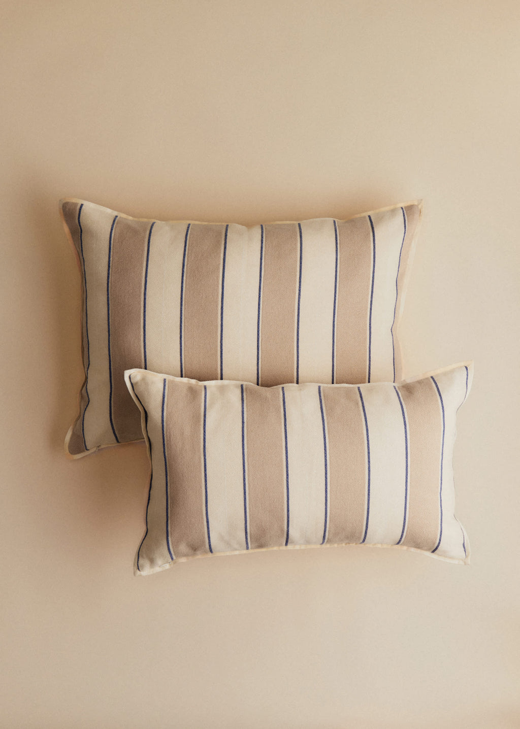 Coussin Tissé Rayures - Petit modèle - Beige et Bleu