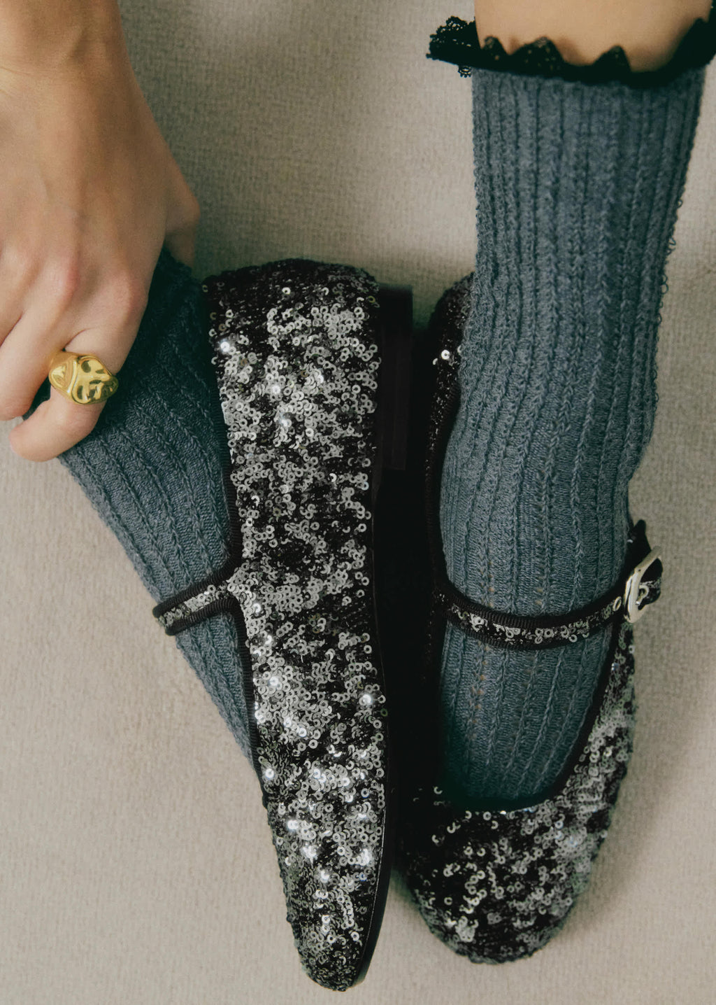 Ballerines Low Valentin - Anthracite Sequins
