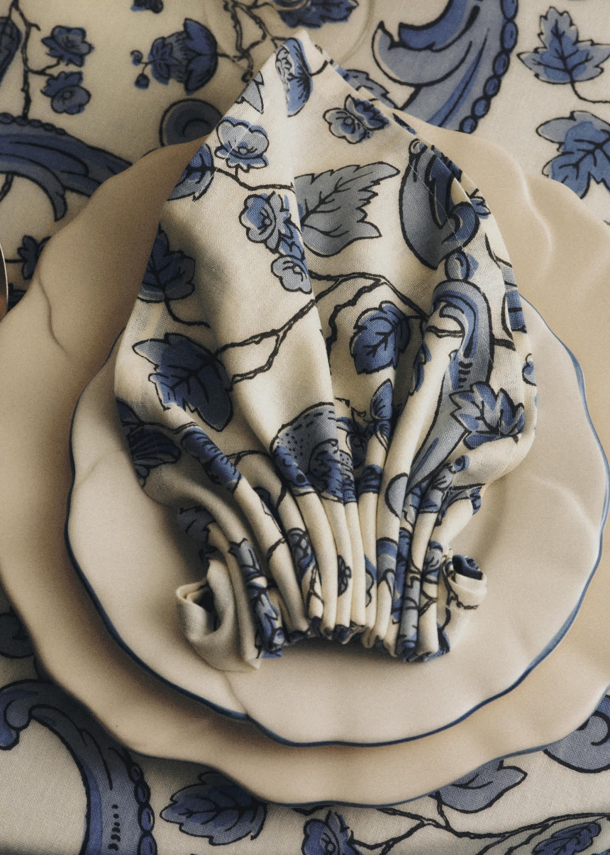 Set de 2 serviettes - Sézane x Antoinette Poisson - Imprimé Oiseaux Bleus