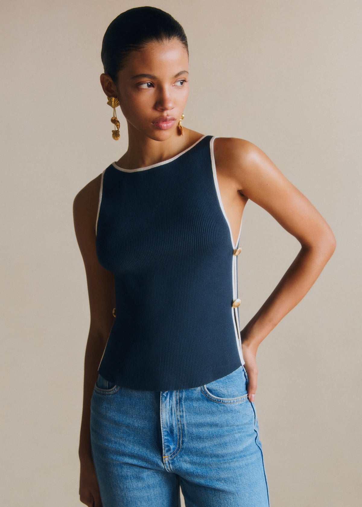 Top Amalia - Marine Contrasté Écru