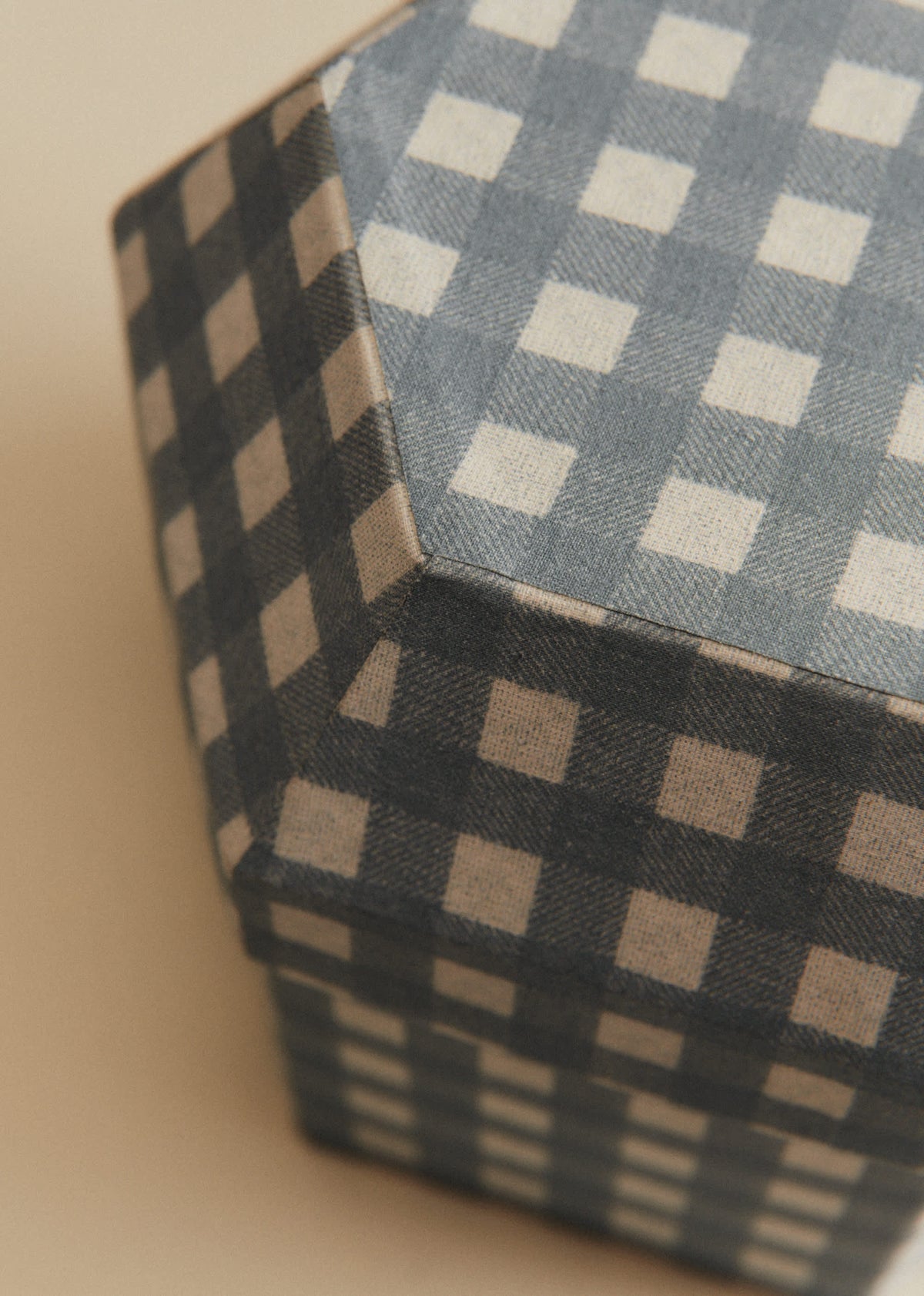 Boîte rangement octogonale - Carreaux Bleu et Ecru