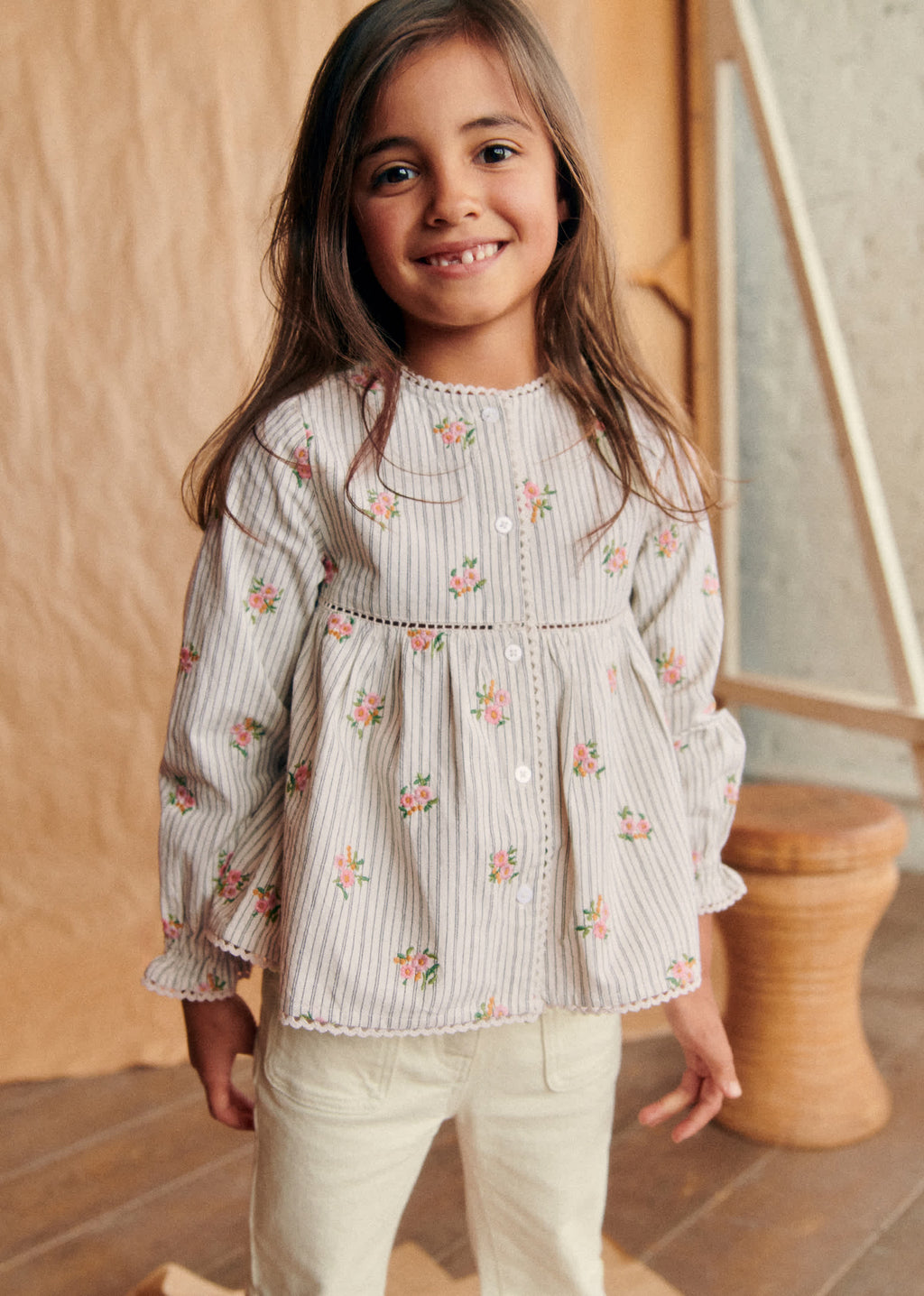 Blouse Adèle - Rayures Broderies Fleurs