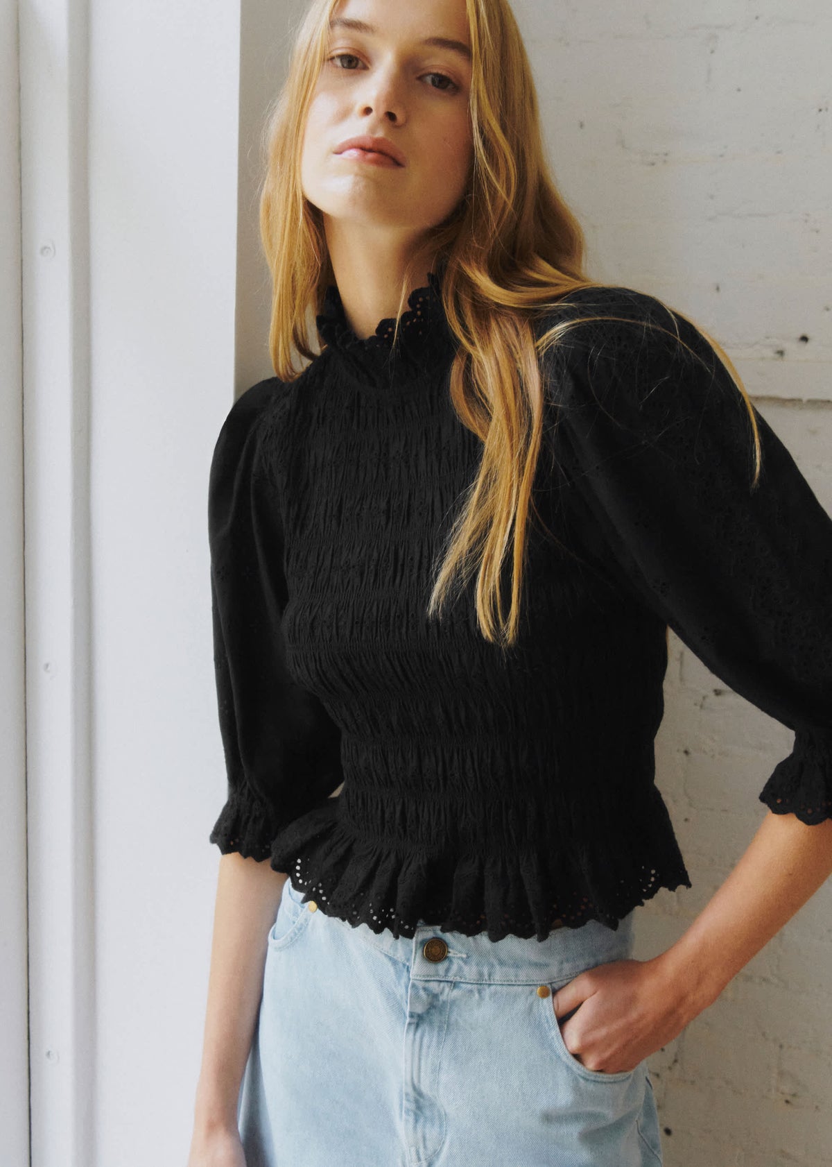 Blouse Neal - Sézane x SEA NY - Broderie Unie Noire