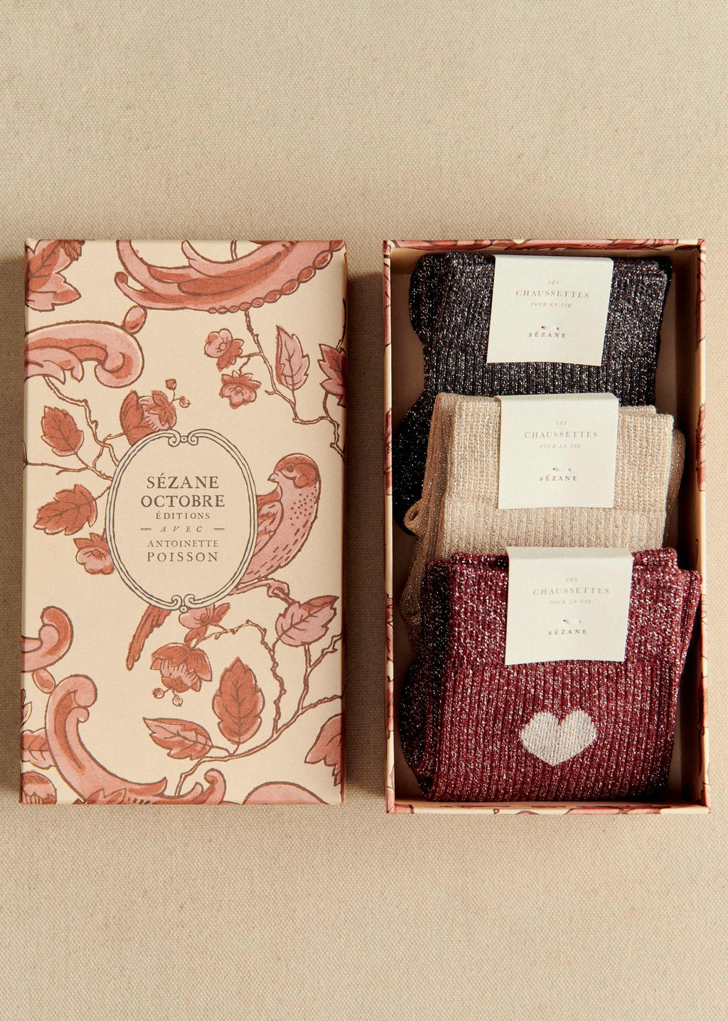 Coffret de 3 chaussettes lurex coeur - Bordeaux Argent Gris