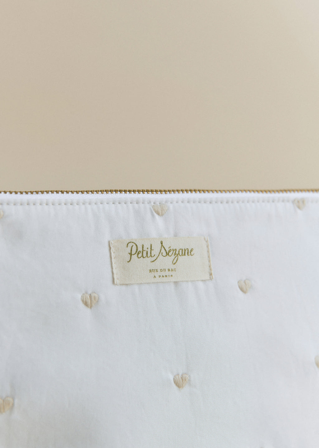 Trousse de toilette zippée - Blanc Broderie Coeur Beige