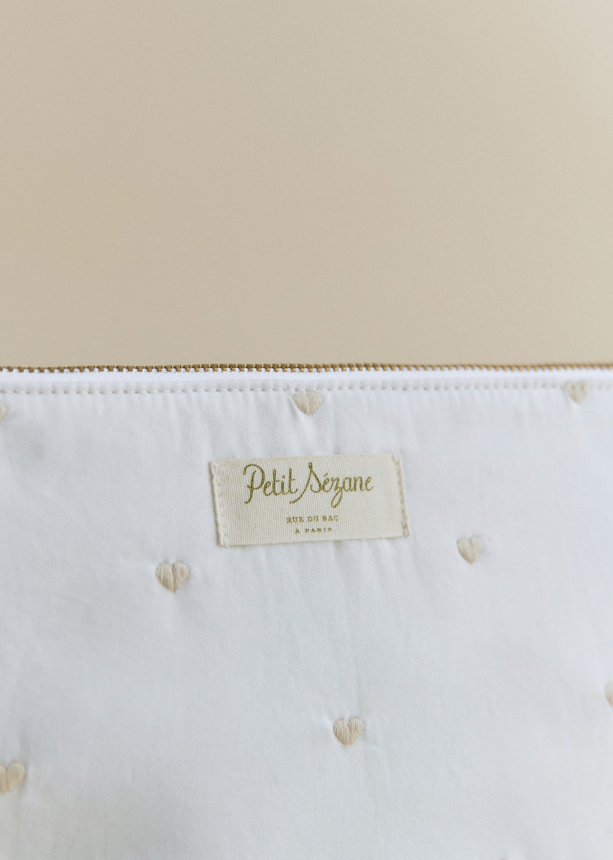 Trousse de toilette zippée - Blanc Broderie Coeur Beige
