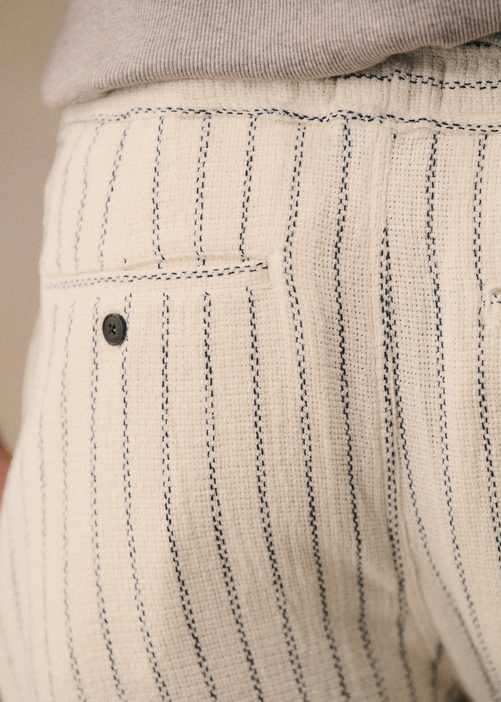 Short Priam Texturé - Écru Rayures Bleues