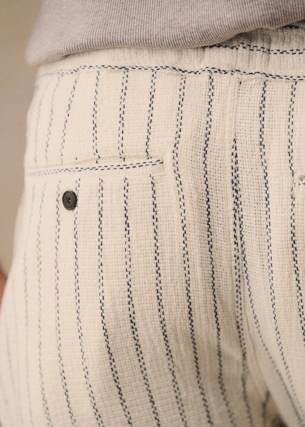 Short Priam Texturé - Écru Rayures Bleues