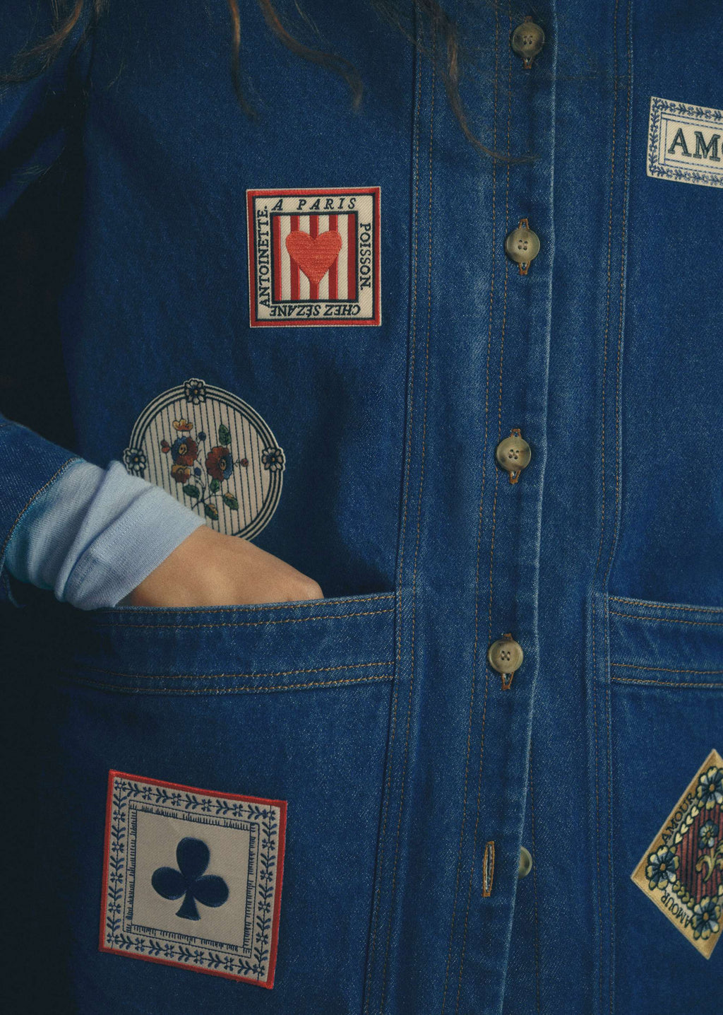 Veste Will - Sézane x Antoinette Poisson - Broderie Contrasté Bleu denim
