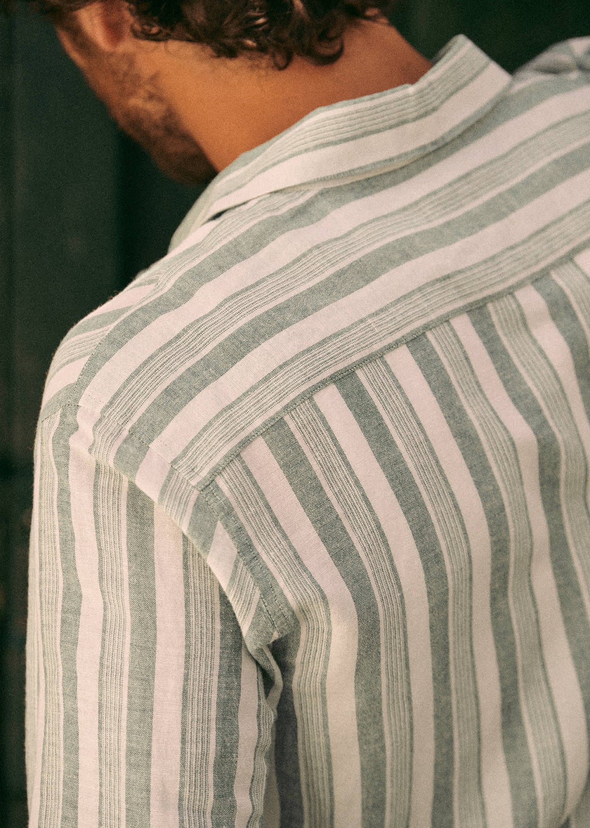 Chemise Charlie Coton Lin - Écru Multirayures Vertes
