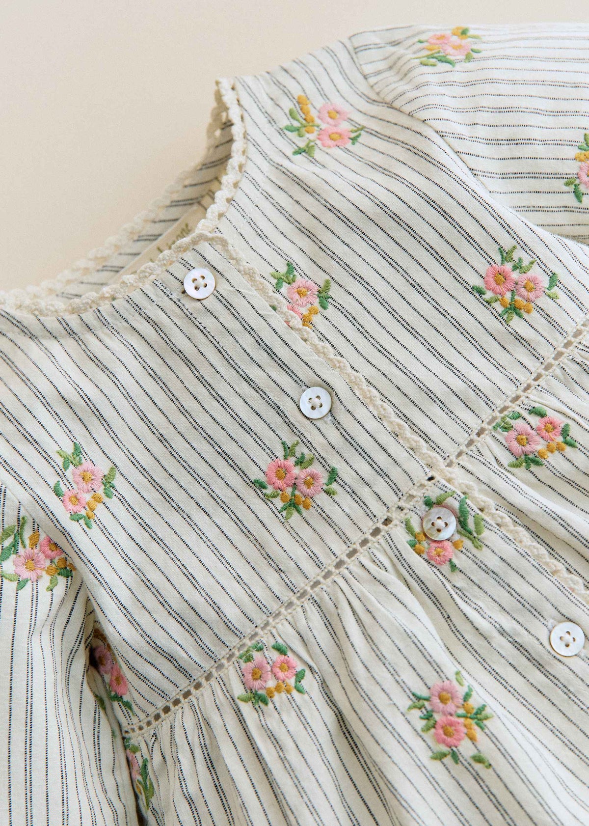 Blouse Adèle - Rayures Broderies Fleurs