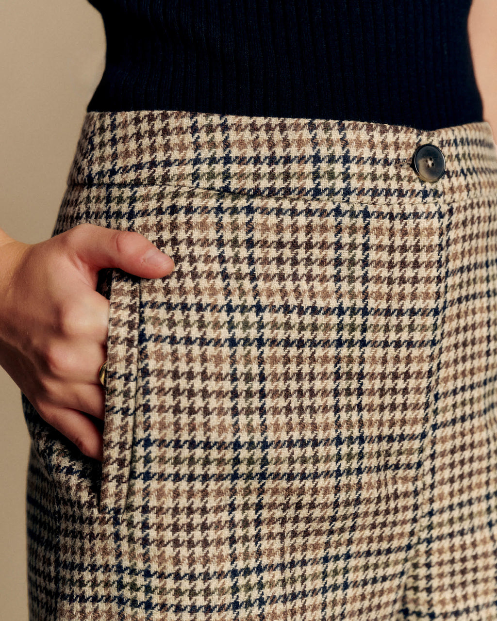 Pantalon Martin Crop - Pied de Poule Creme Kaki Brun Jaune