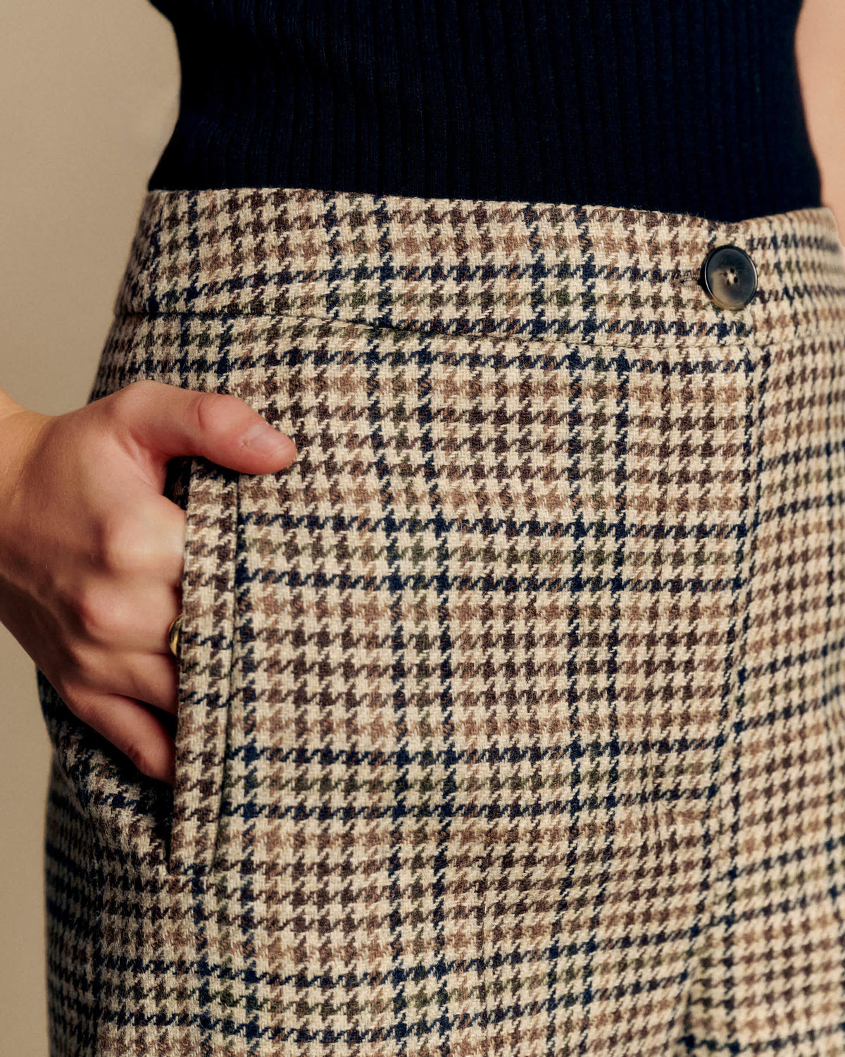 Pantalon Martin Crop - Pied de Poule Creme Kaki Brun Jaune