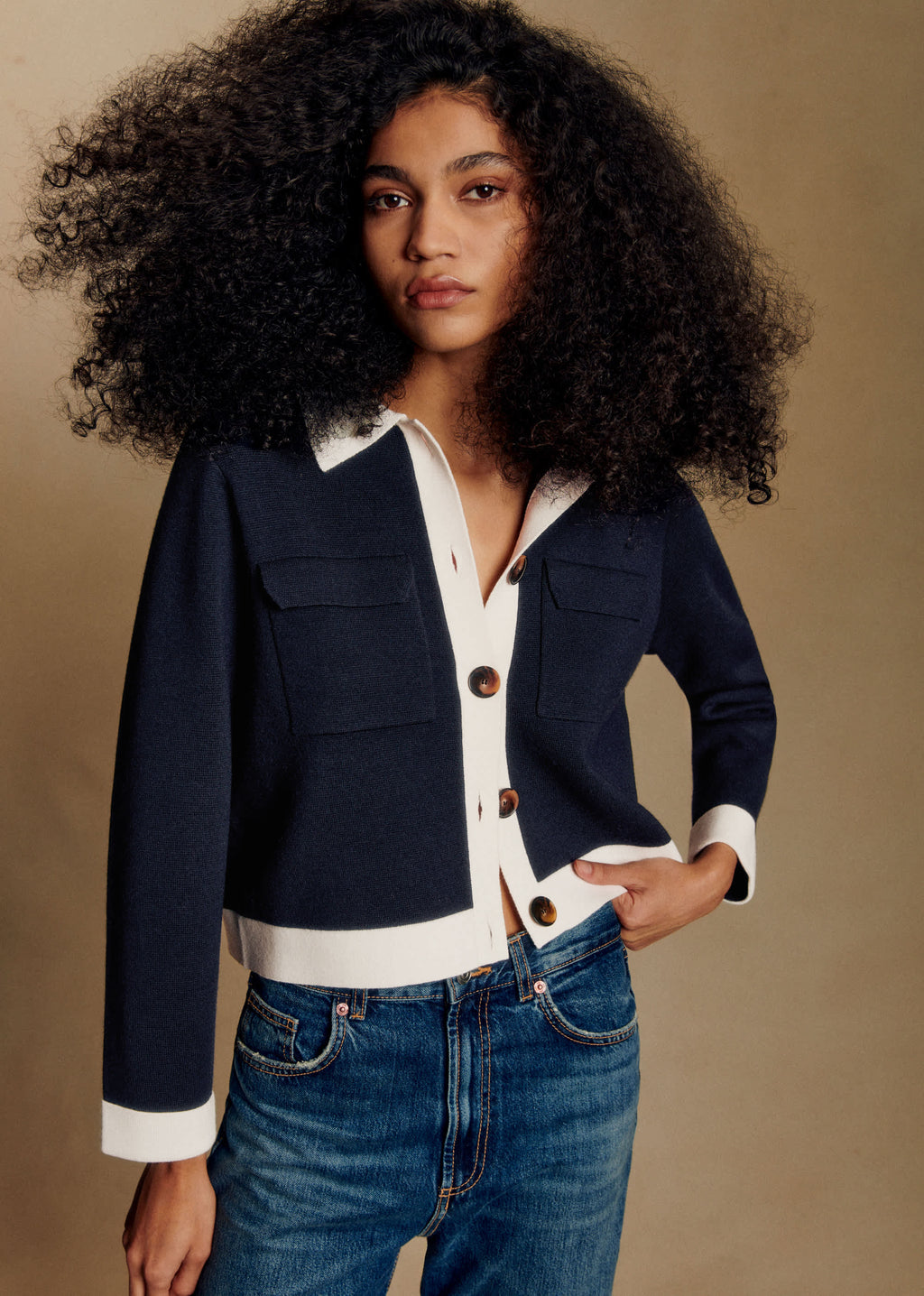 Gilet Betty - Marine Détails Ecru