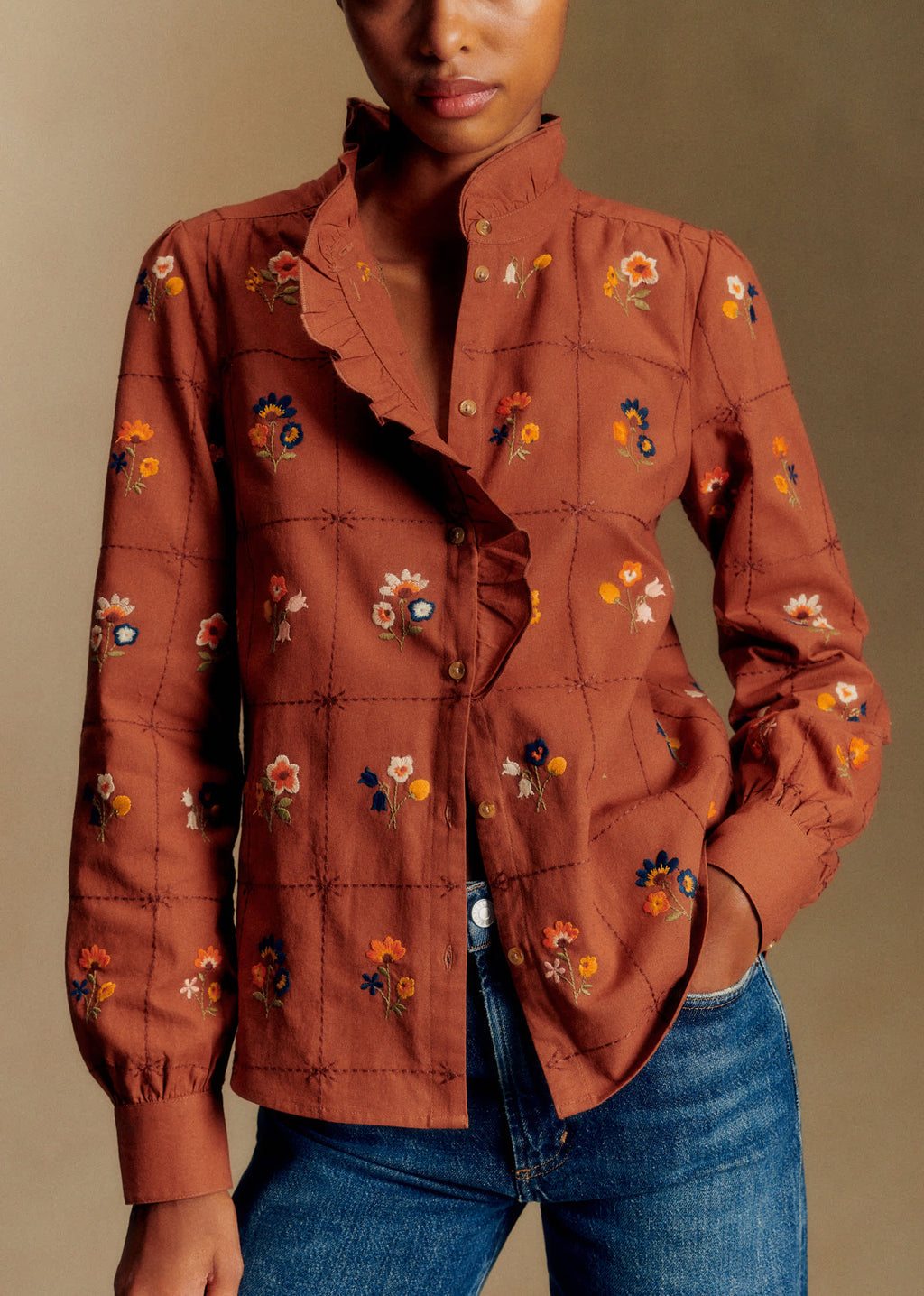 Chemise Chlo - Fleurs Fond Caramel
