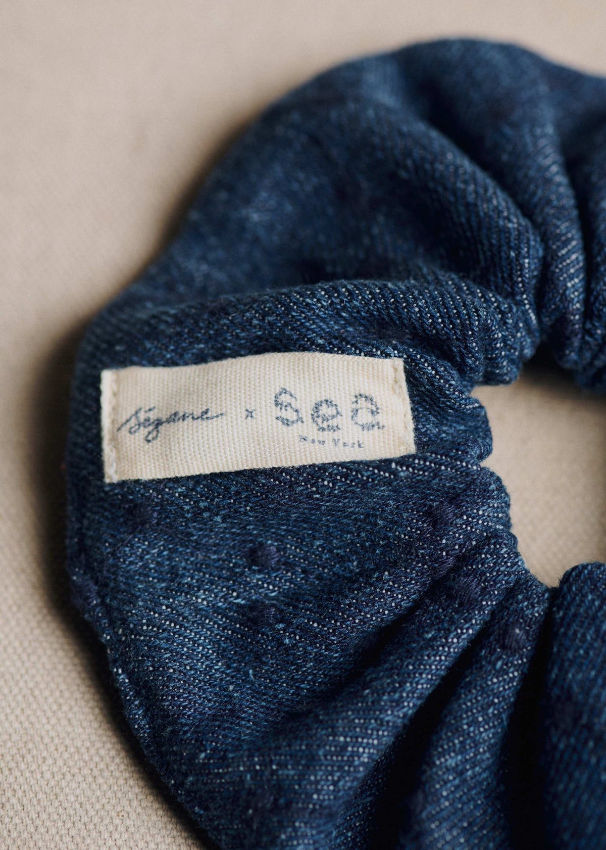 Chouchou denim brodé - Sézane x SEA NY - Bleu Denim Brodé
