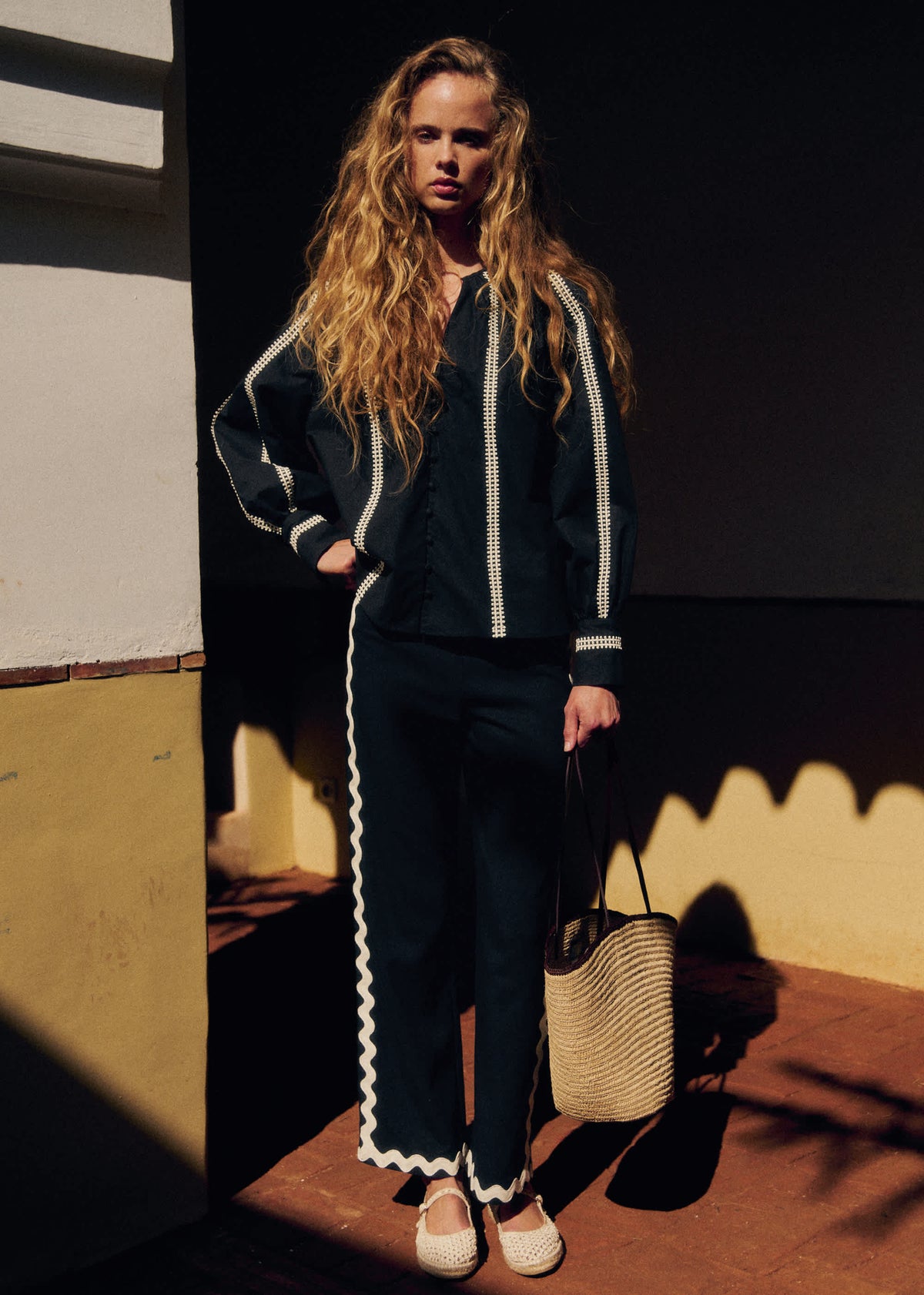 Pantalon Fausto - Noir Zigzag Ecru