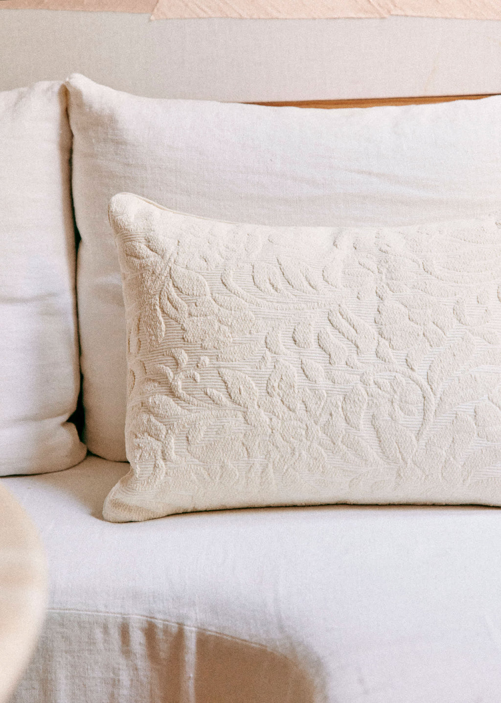 Coussin Jacquard - Grand modèle - Duo des Fleurs - Écru