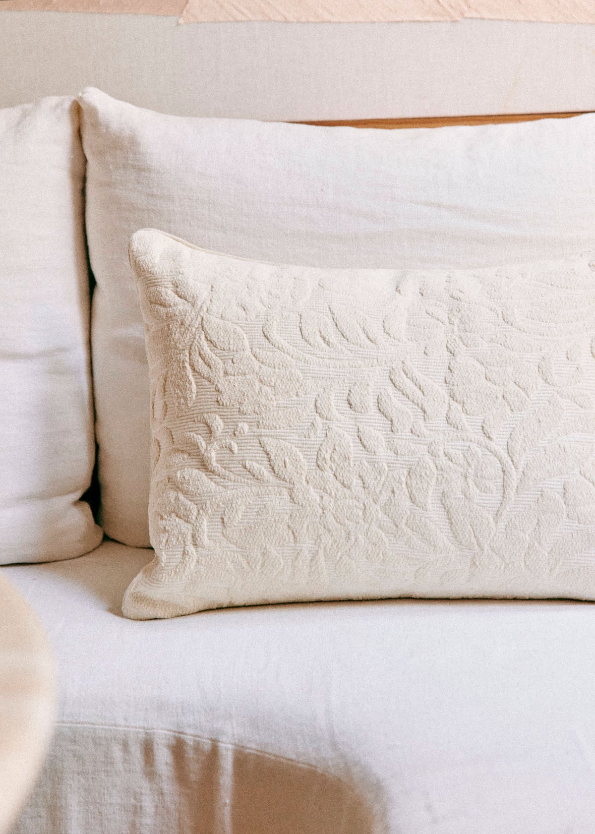 Coussin Jacquard - Grand modèle - Duo des Fleurs - Écru