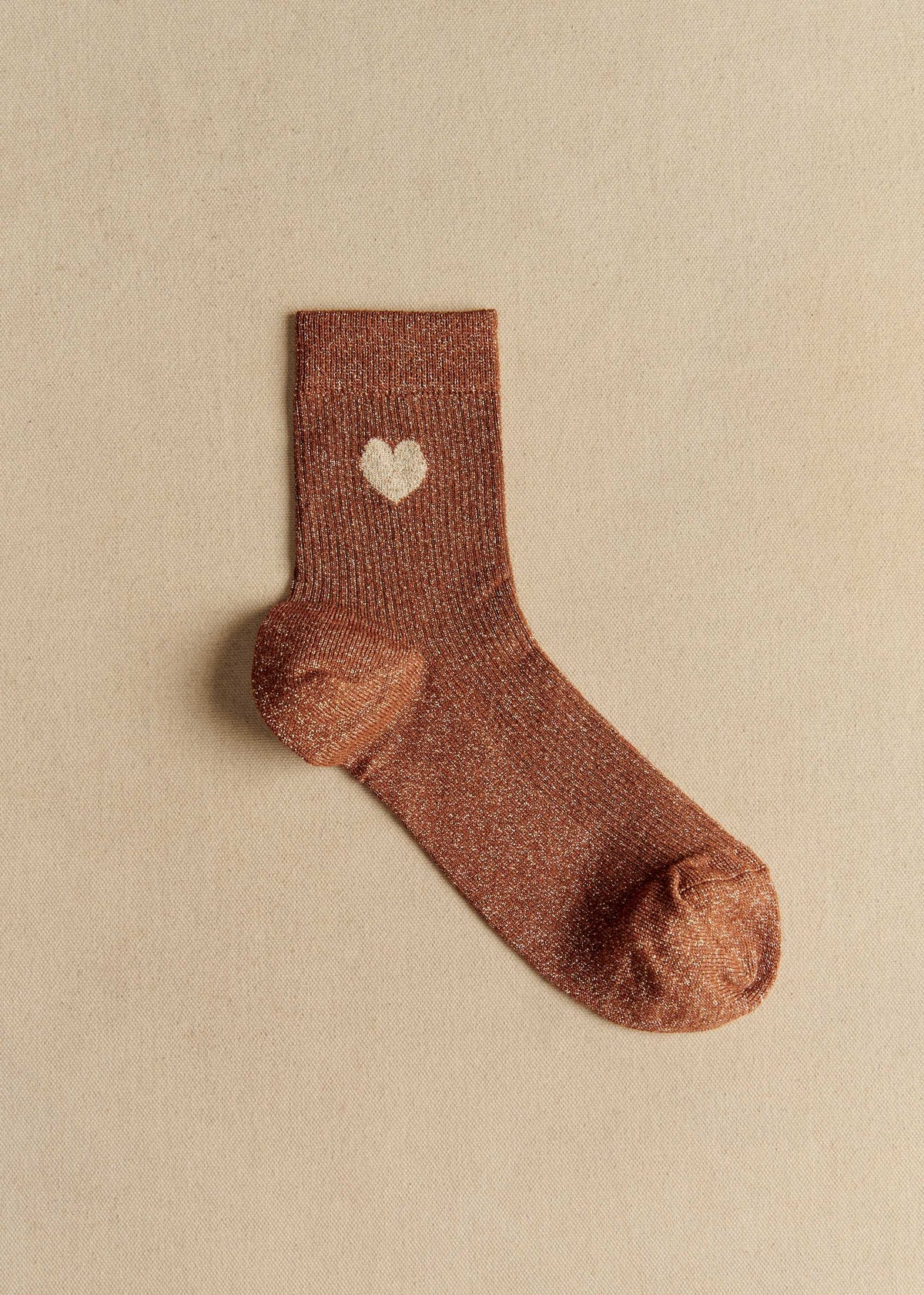 Coffret de 3 chaussettes lurex coeur - Brun Kaki Doré
