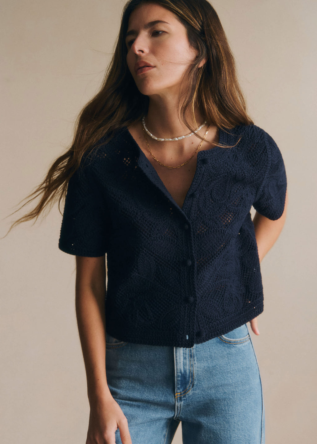 Chemise Norissa - Guipure Unie Marine