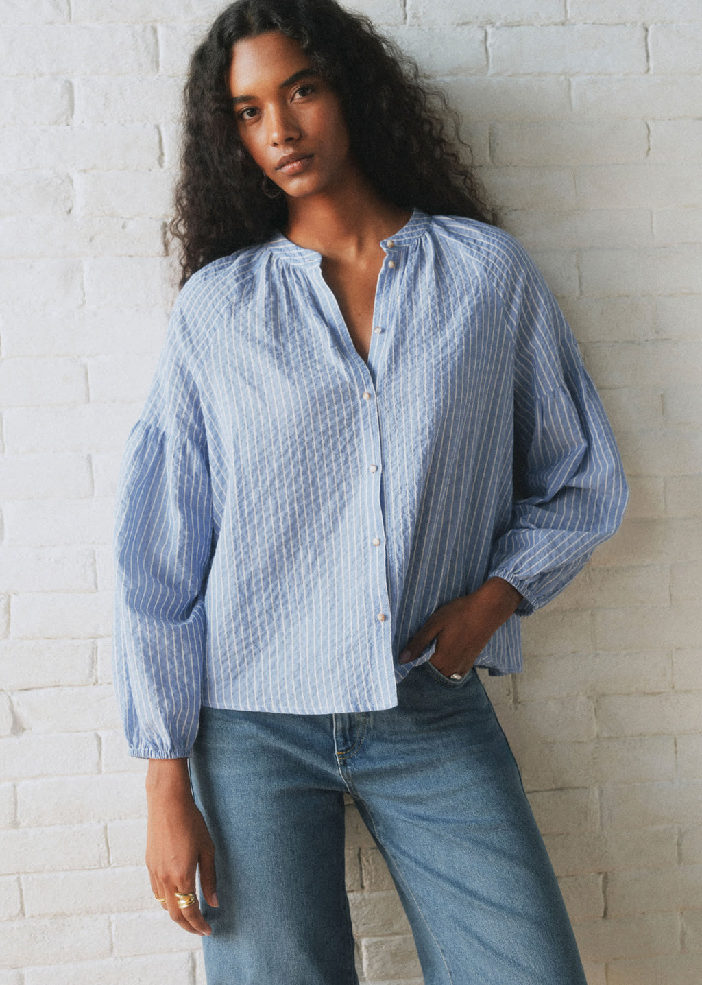 Chemise Nerissa - Rayures Bleu Ciel et Écru