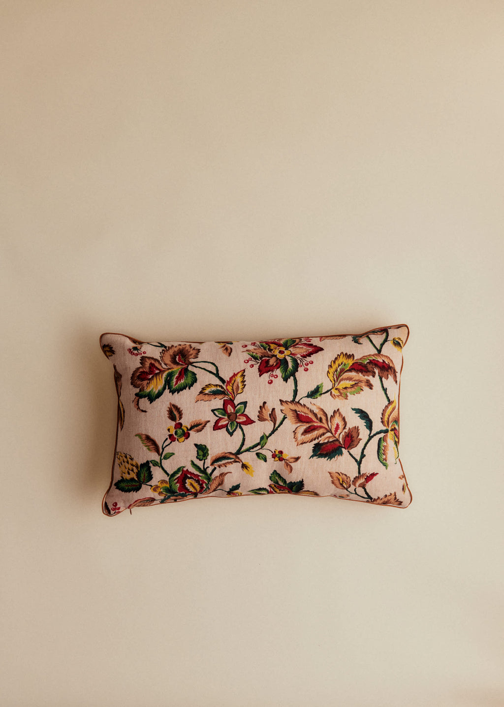 Coussin vintage velours caramel - Petit modèle - Imprimé Feuillages d'Automne