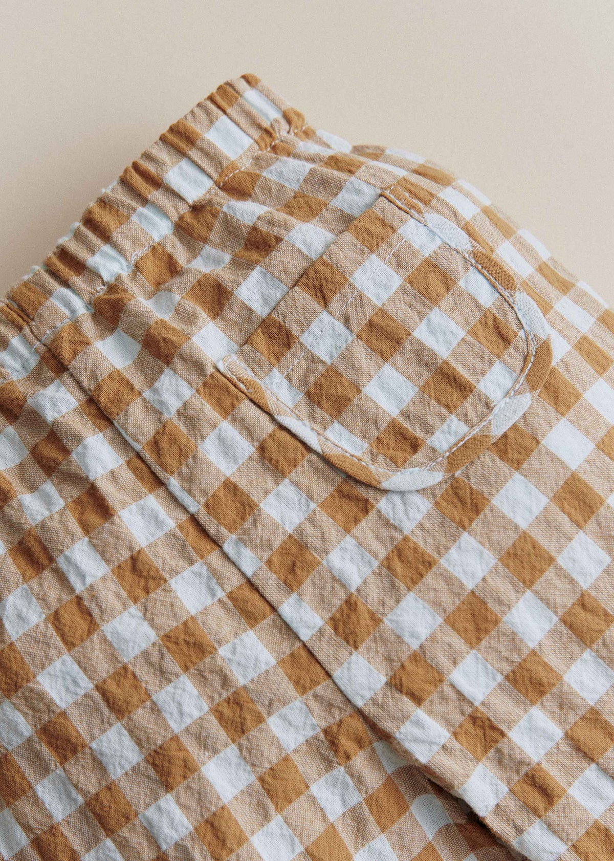 Pantalon Edgar - Vichy Gaufré Bleu Caramel