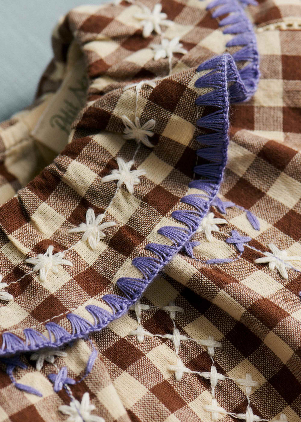 Robe Hélo - Vichy Marron Broderies Lila