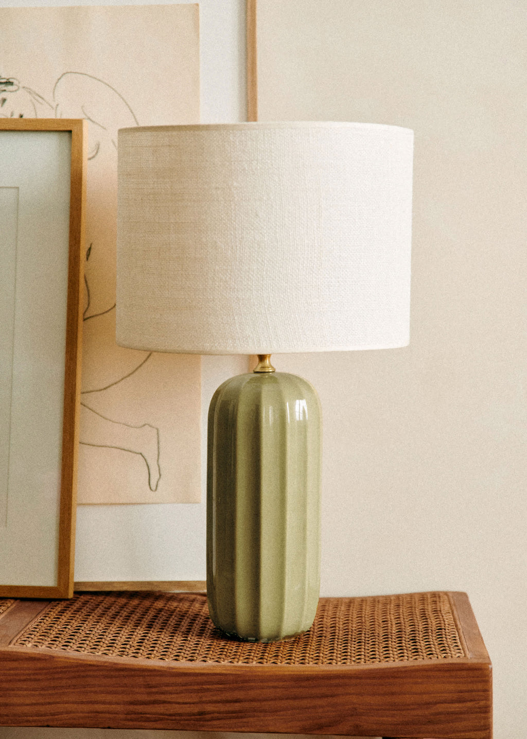 Lampe Traviata - Vert Olive - Abat-jour Dolce - Jute Écru