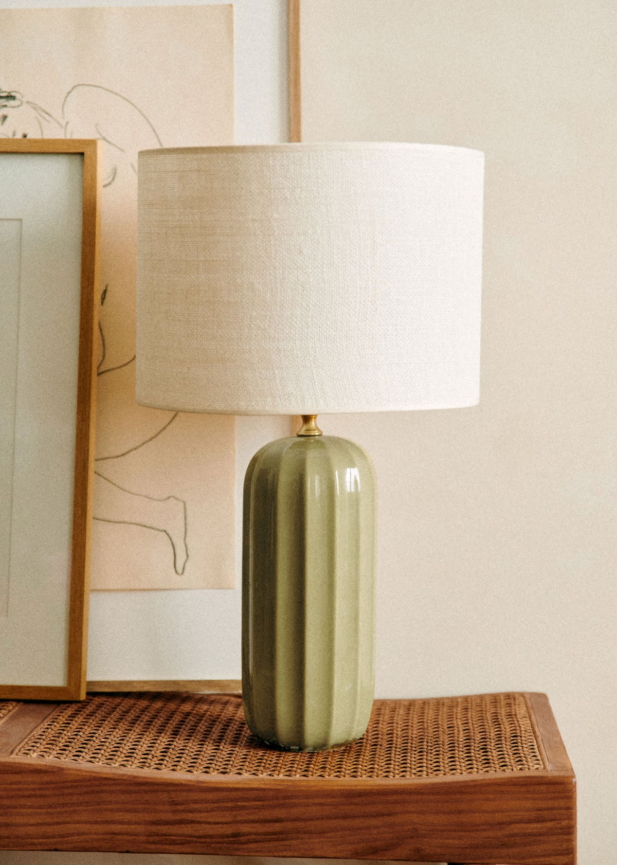 Lampe Traviata - Vert Olive - Abat-jour Dolce - Jute Écru