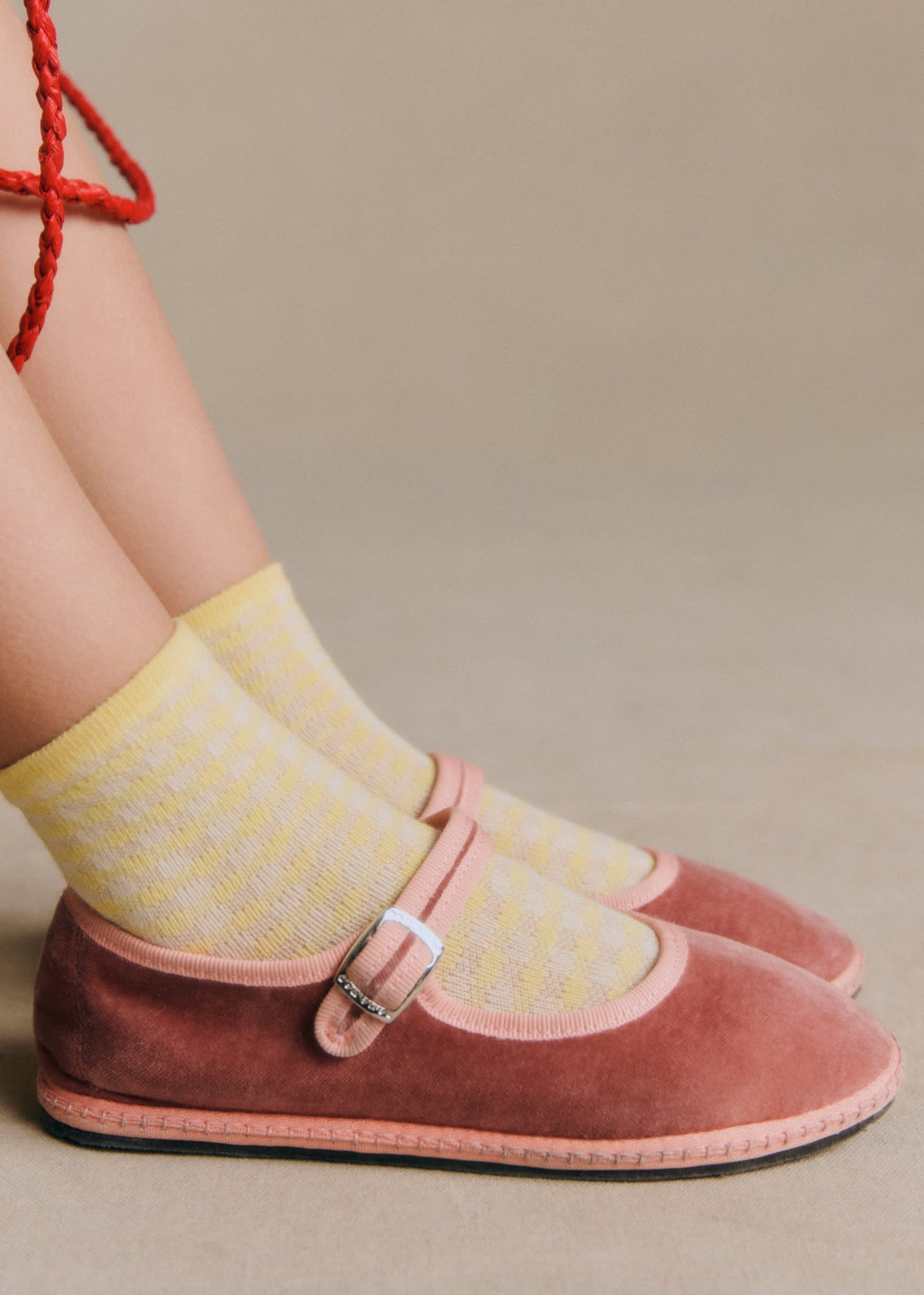Chaussettes Vichy - Jaune Pastel