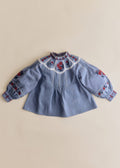 Blouse Eugenia - Sézane x SEA NY - Broderie Contrastée Brique Fond Marine - Création Solidaire