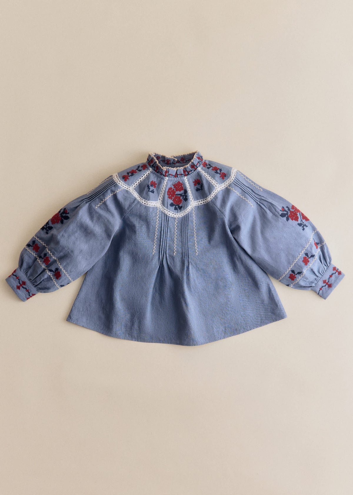 Blouse Eugenia - Sézane x SEA NY - Broderie Contrastée Brique Fond Marine - Création Solidaire