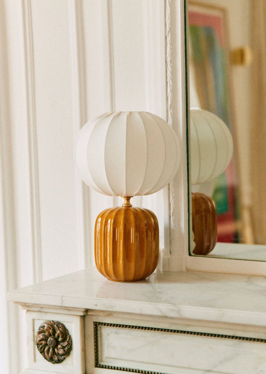 Lampe Traviata petit modèle - Caramel - Abat-jour Sonate - Écru