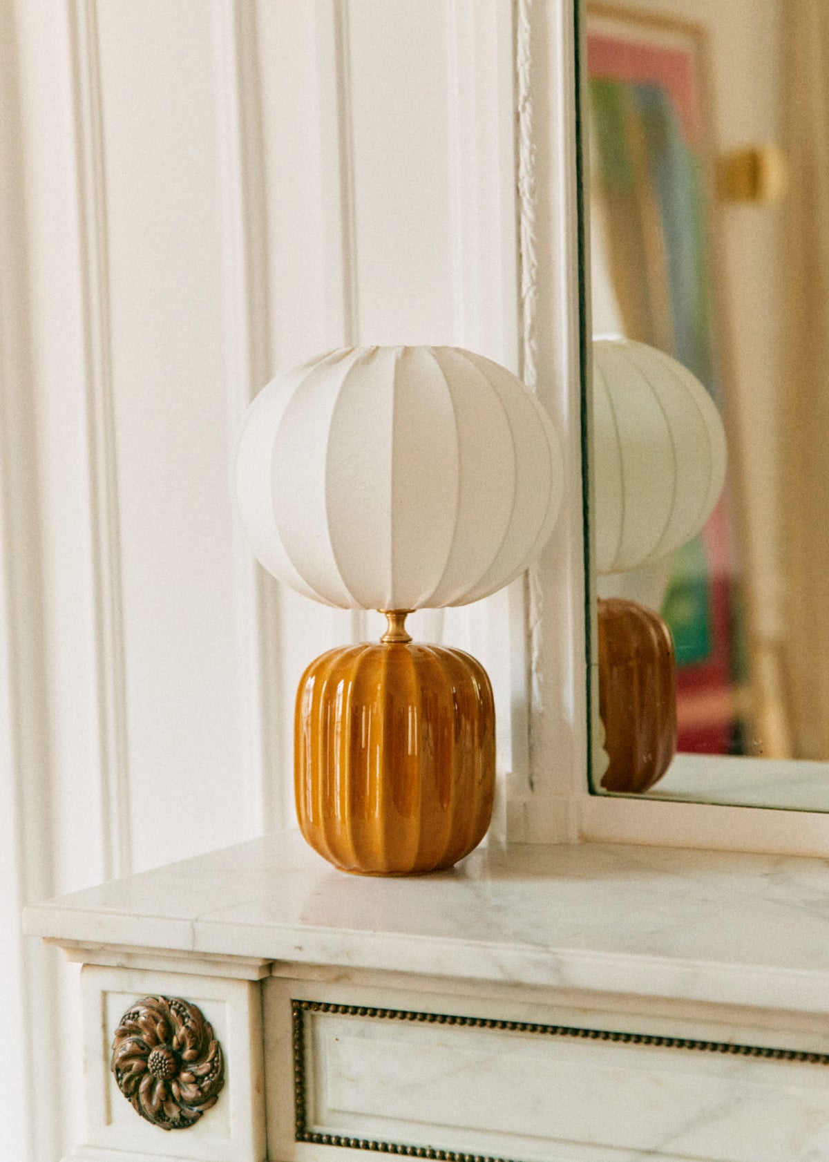 Lampe Traviata petit modèle - Caramel - Abat-jour Sonate - Écru