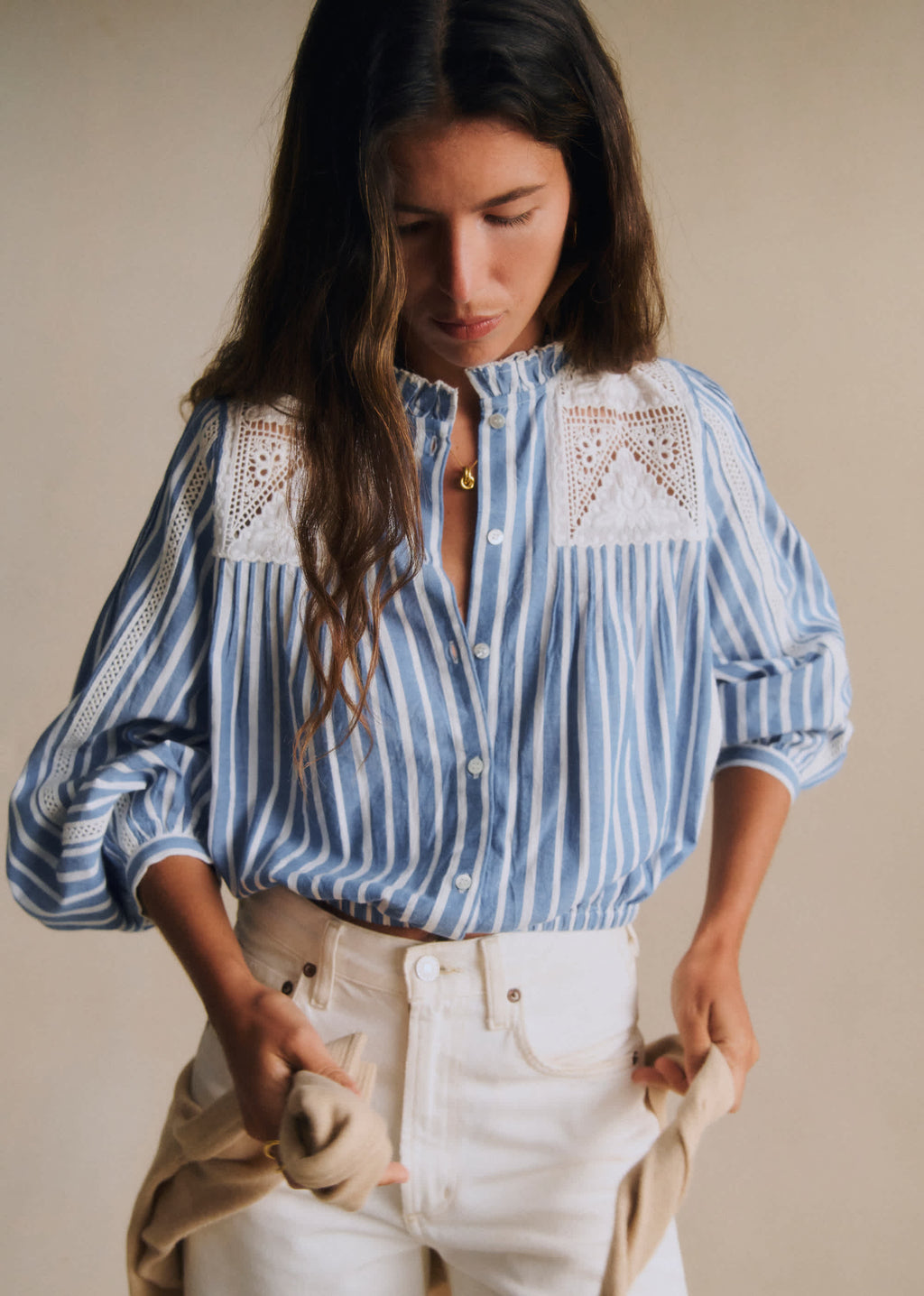 Blouse Kajasa - Rayures Bleu Brodé