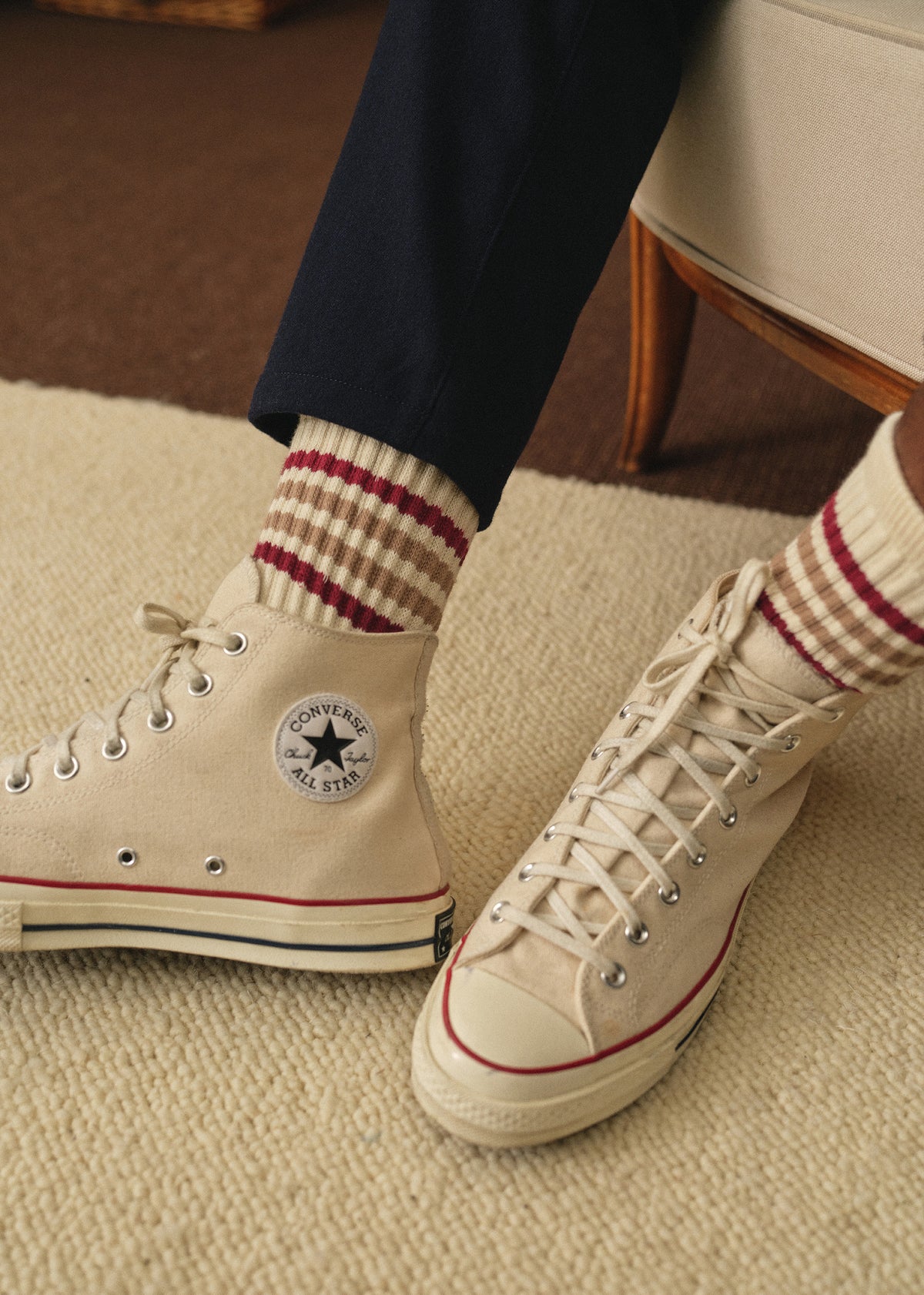 Chaussettes Zane - Écru Rayures Rouge / Beige
