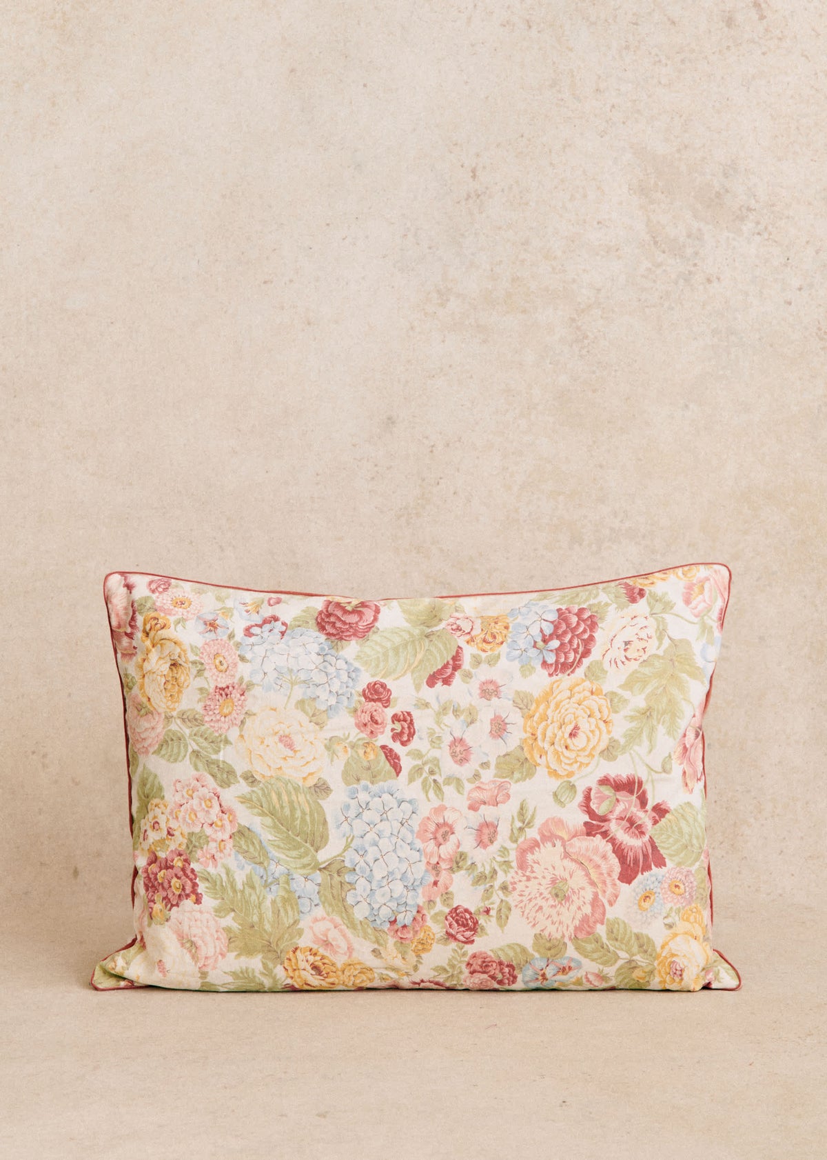 Coussin vintage velours blush - Très grand modèle - Imprimé composition florale