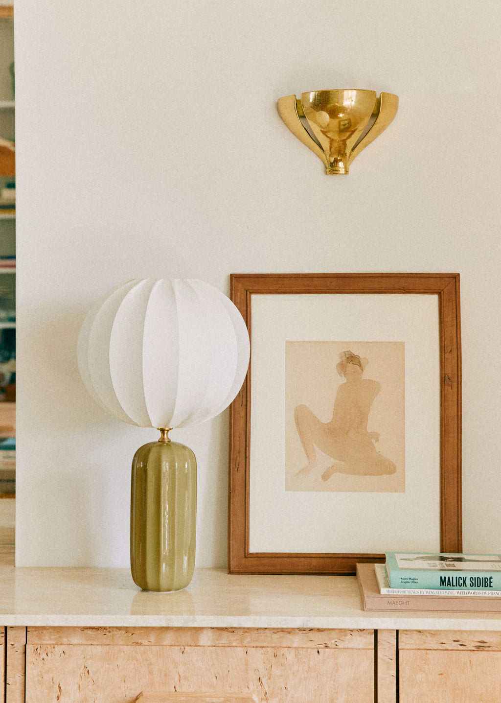 Lampe Traviata - Vert Olive - Abat-jour Sonate - Écru
