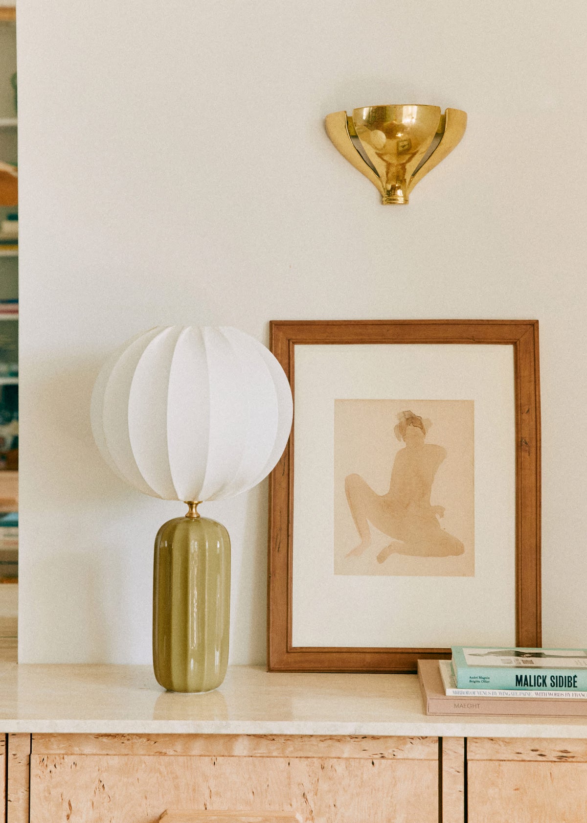 Lampe Traviata - Vert Olive - Abat-jour Sonate - Écru