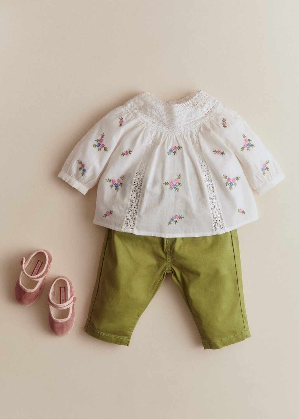 Blouse Dorrita - Broderie Placée Fleurs Multico Fond Crème